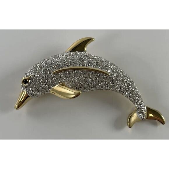 * SWAROVSKI Signed Vintage Clear Crystal Pave Dolphin Sea Pin/Brooch Retired - Picture 1 of 16